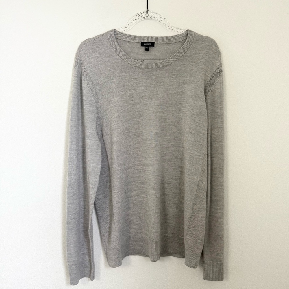 Express Gray Wool Blend Round Neck Long Sleeve Sweater Womens Size L